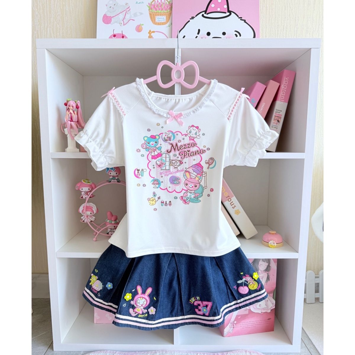 Embroidery Tshirt - Conjuntos de falda dulce japonesa, novedad