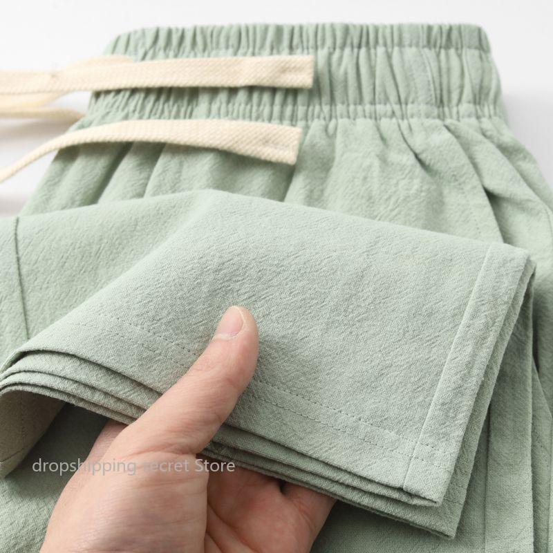 Linen Fabric Natural - Pantalones deportivos de algodón y lino