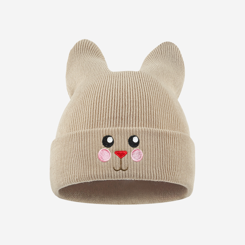 Embroidery Cat - Gorro de punto suave con orejas