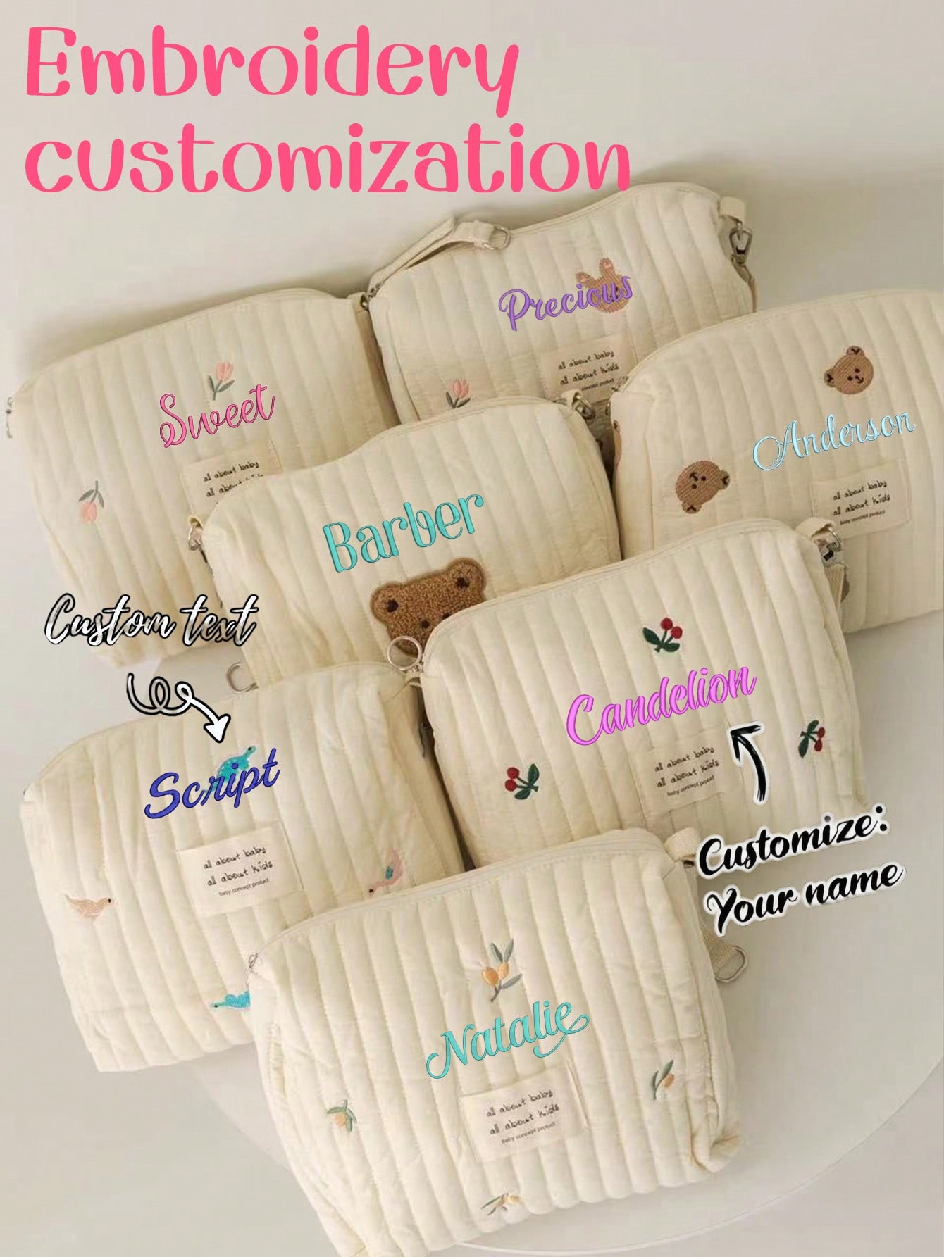 Embroidery And Quilting - Bolsa de pañales para bebé con